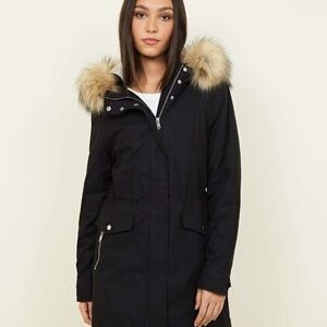 New! New Look Black Faux Fur Hooded Parka Jacket